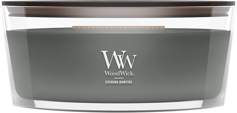 WoodWick Evening Bonfire Holiday Candle Gifts for Women and Men, 16 oz Ellipse Candle with Crackling Wick