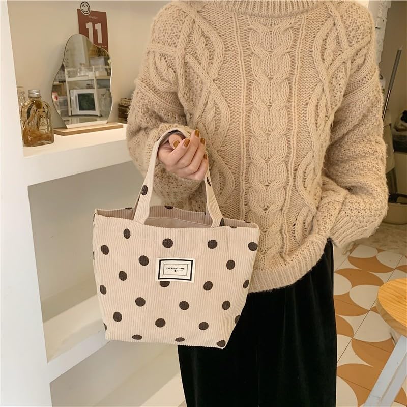 2 Pcs Corduroy Small Tote Bag for Women Cute Mini Tote Bag Preppy Aesthetic Reusable Bags for Grocery, Essentials, Water Bottle, Keys, Book, Bible - Image 5