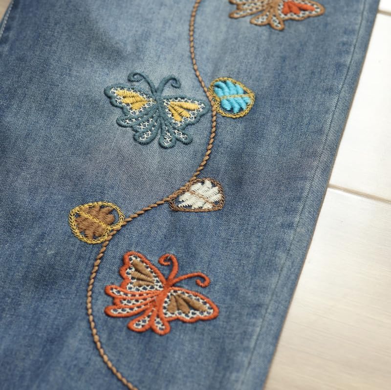 Women Embroidered High Waist Jeans Women Casual Ripped Cropped Pants - Image 7