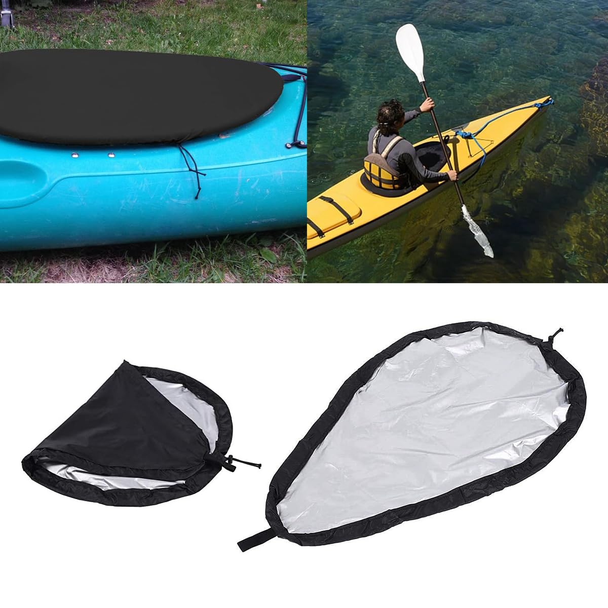 Kajak-Cockpit-Abdeckung, 106 x 63 cm, universell verstellbar, staubdicht, Lukendeckel für Kajaks, schwarz, wasserdicht, Kanu-Cockpit-Schattenabdeckung, UV-Schutz, Kajak-Kanu-Sitzschutz