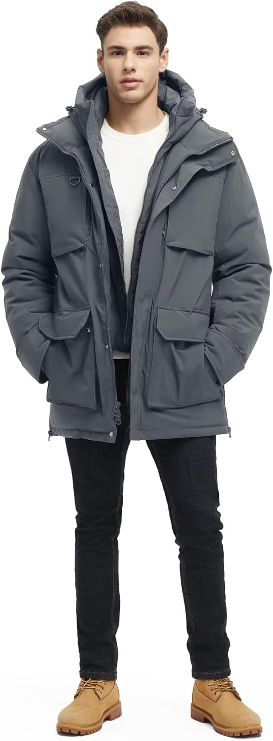 Long Winter Jackets for Men Faux Two-Piece Waterproof Parka Snow Warm Coats with Hood - Image 6