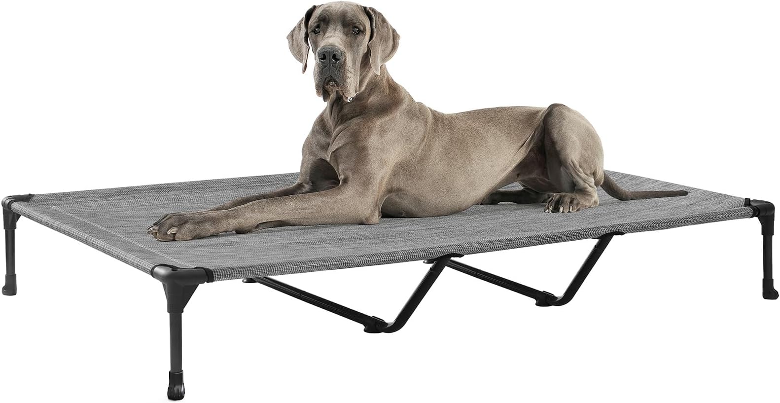 Veehoo Outdoor Elevated Dog Bed Large Sized Dogs, XXL Cooling Raised Dog Cots Beds Training Platform Off Ground Hammock with Breathable Mesh, No-Slip Feet, 59"x37.5", Black Silver