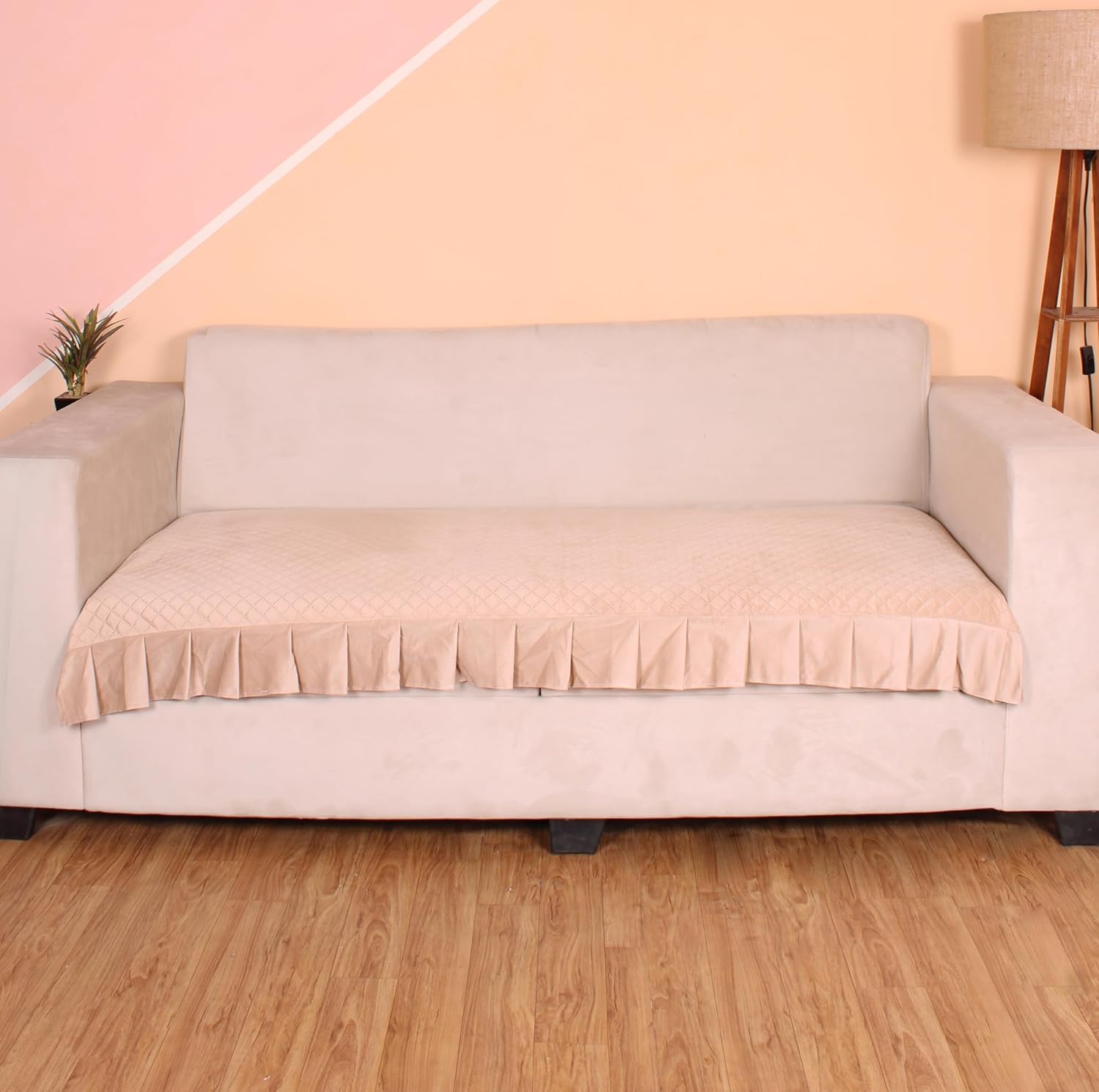 aeTHEric 4 Seater Quilted Velvet Sofa Cover Protector with Frill-image-38
