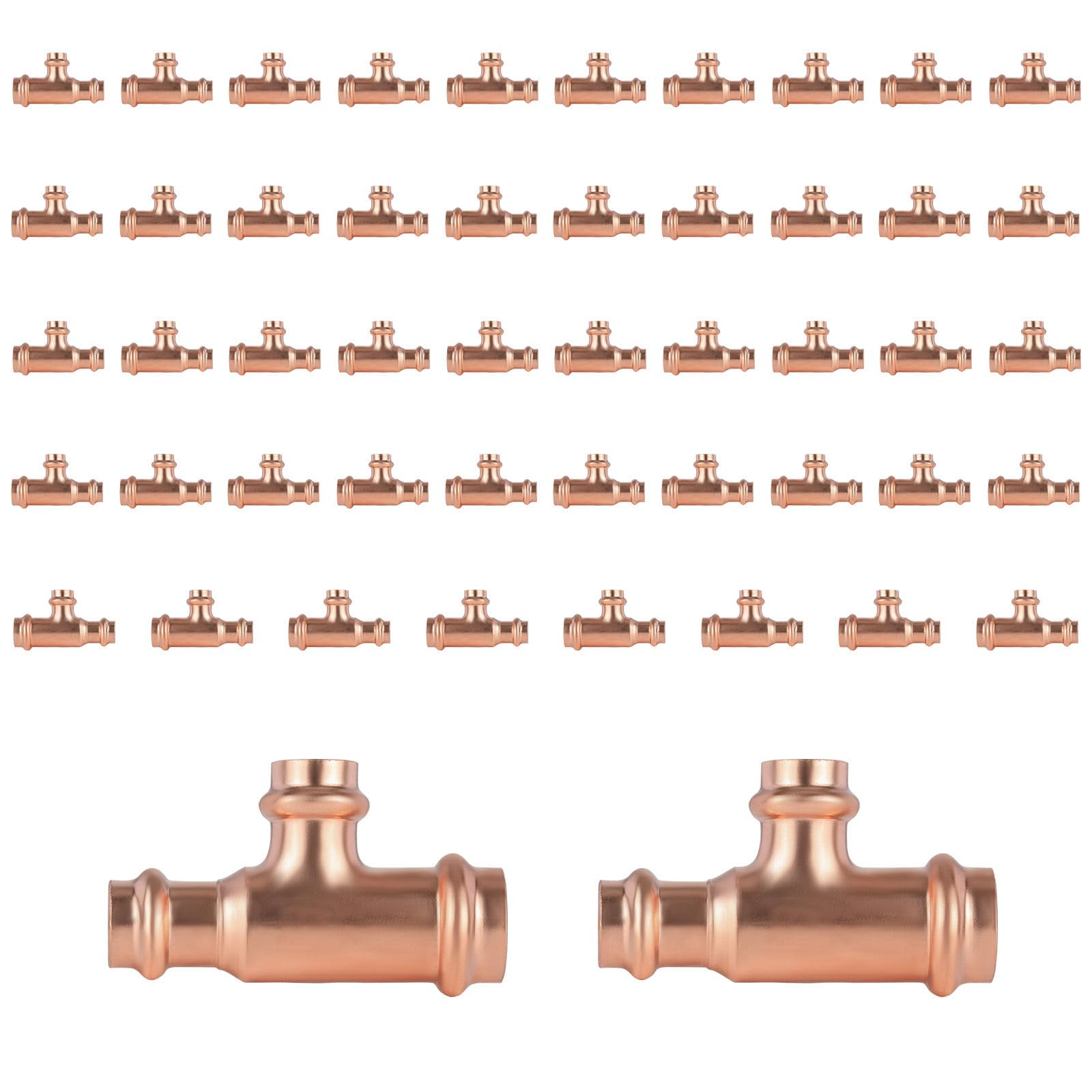 Paquete de 50 Conectores en T reductores de Cobre GUOFIS, 3/4" P x 3/4" P x 1/2", Conector en T Reductor de presión para plomería, Conector de Tres vías para derivación de tamaño de tubería.