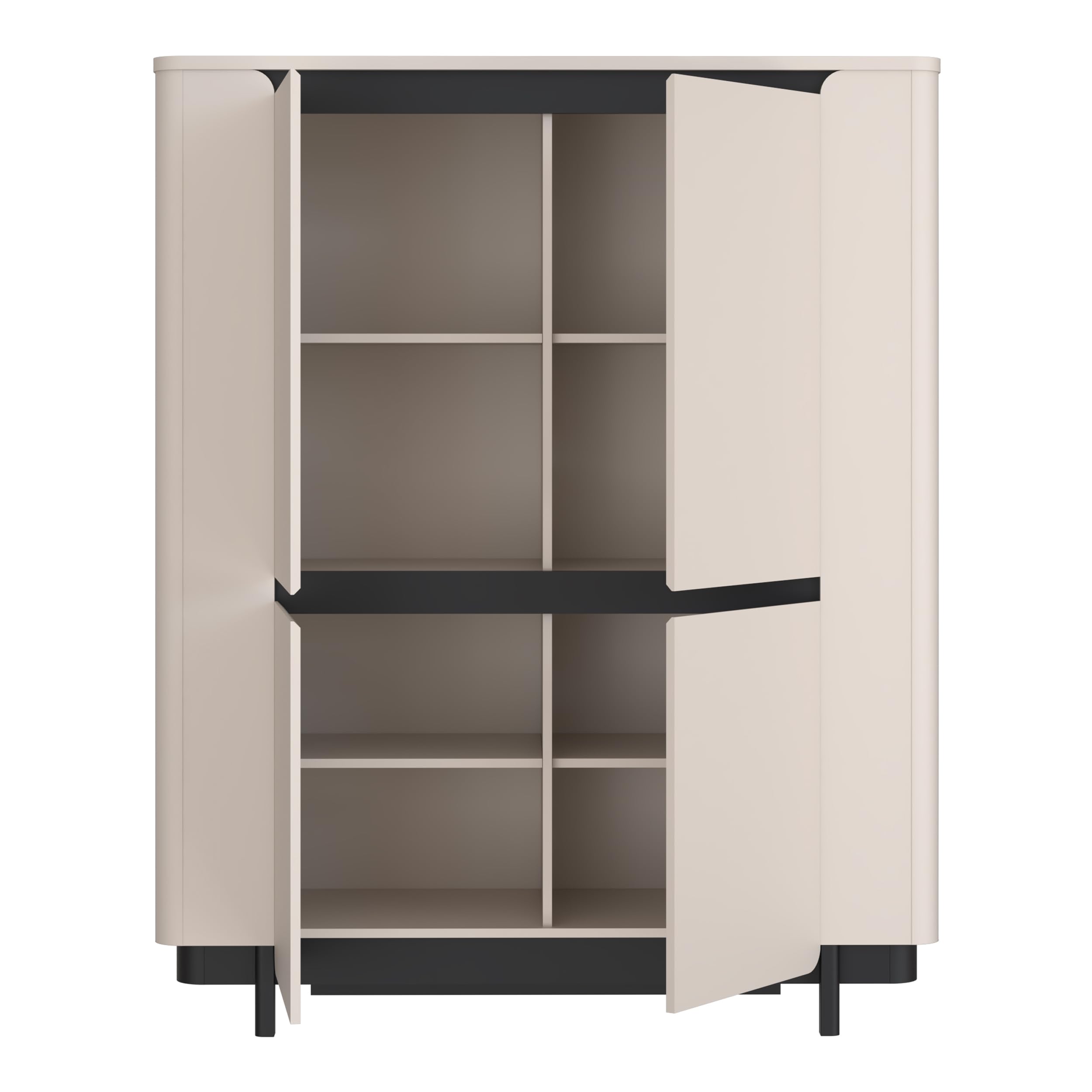 Forte VODOL Highboard 130, modernes Highboard mit 4 Türen und abgerundetem Eckendesign, Holzwerkstoff, Kaschmir|Beige, 130,3 cm breit x 161,1 cm hoch x 44,8 cm tief