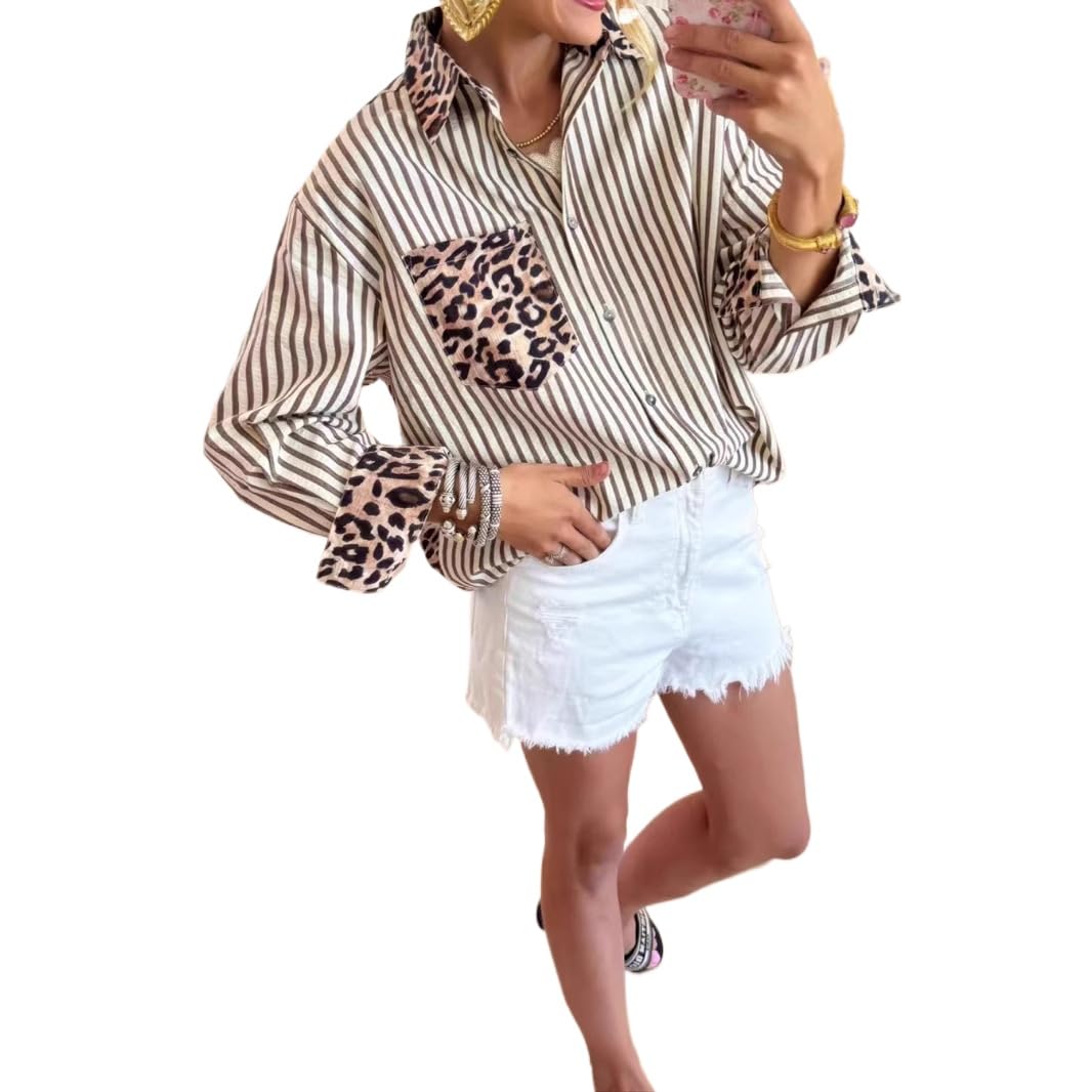 Womens Cardigan Autumn Clothing Fashion Casual Long Sleeved Loose Striped Shirt top