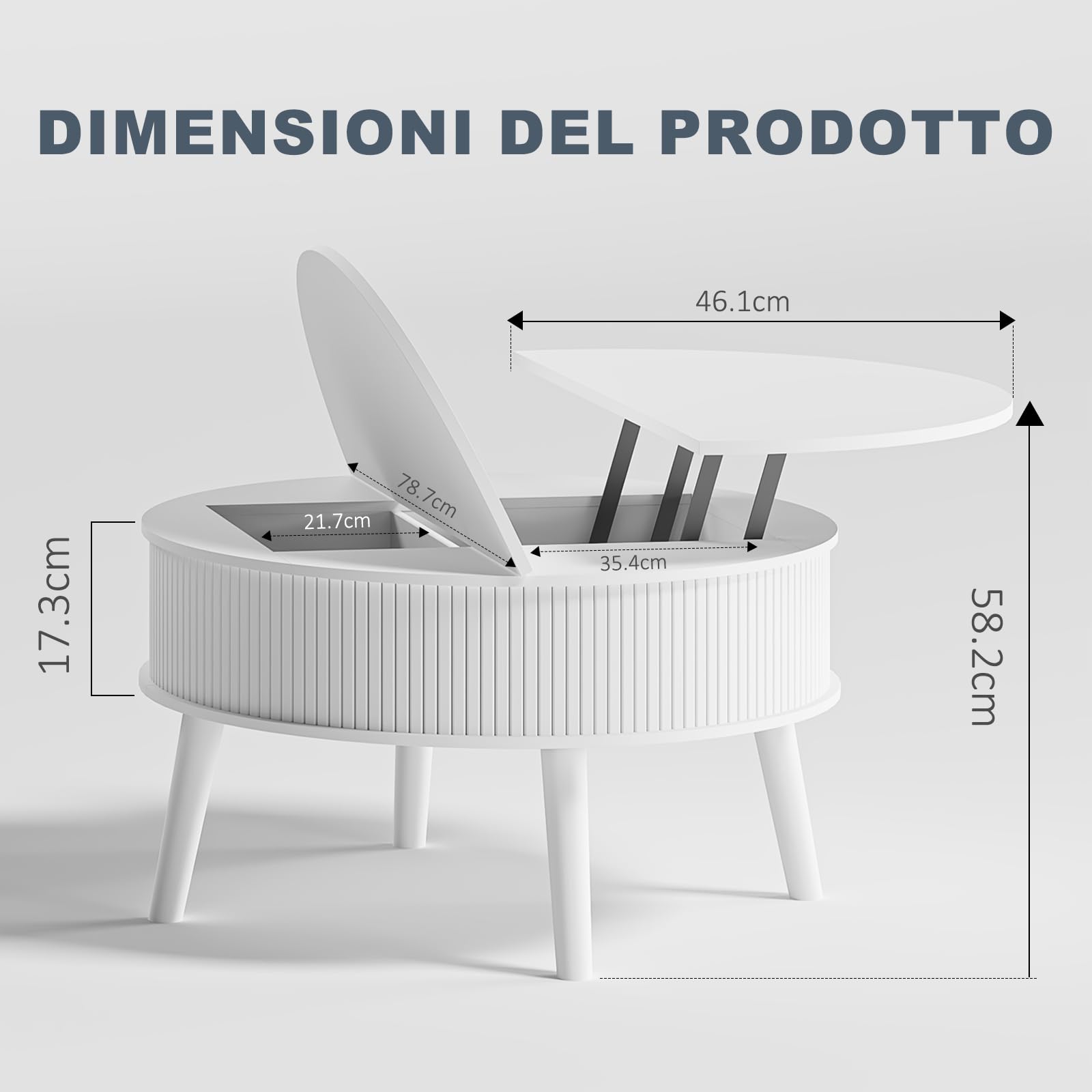 Mesa de Centro Redonda, Mesa Centro Salon con espacio de almacenamiento,Mesa de Café de estar en estilo moderno, con cajones, estanterías dobles y altura ajustable, Extensible y plegable,Color Blanco