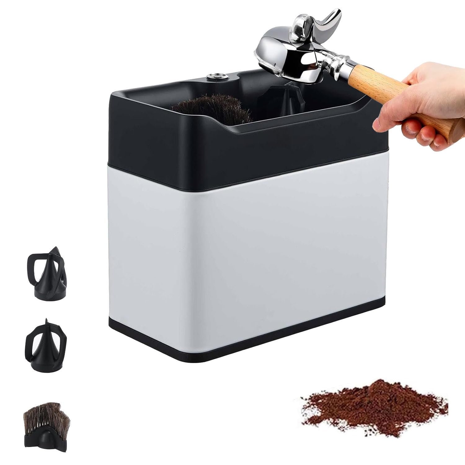 Accessori per caffè Espresso, Macchina Automatica per la Pulizia dei Fondi di caffè, velocità di Rotazione 300/min, con Doppie testine, per Bar o caffè Commerciali White