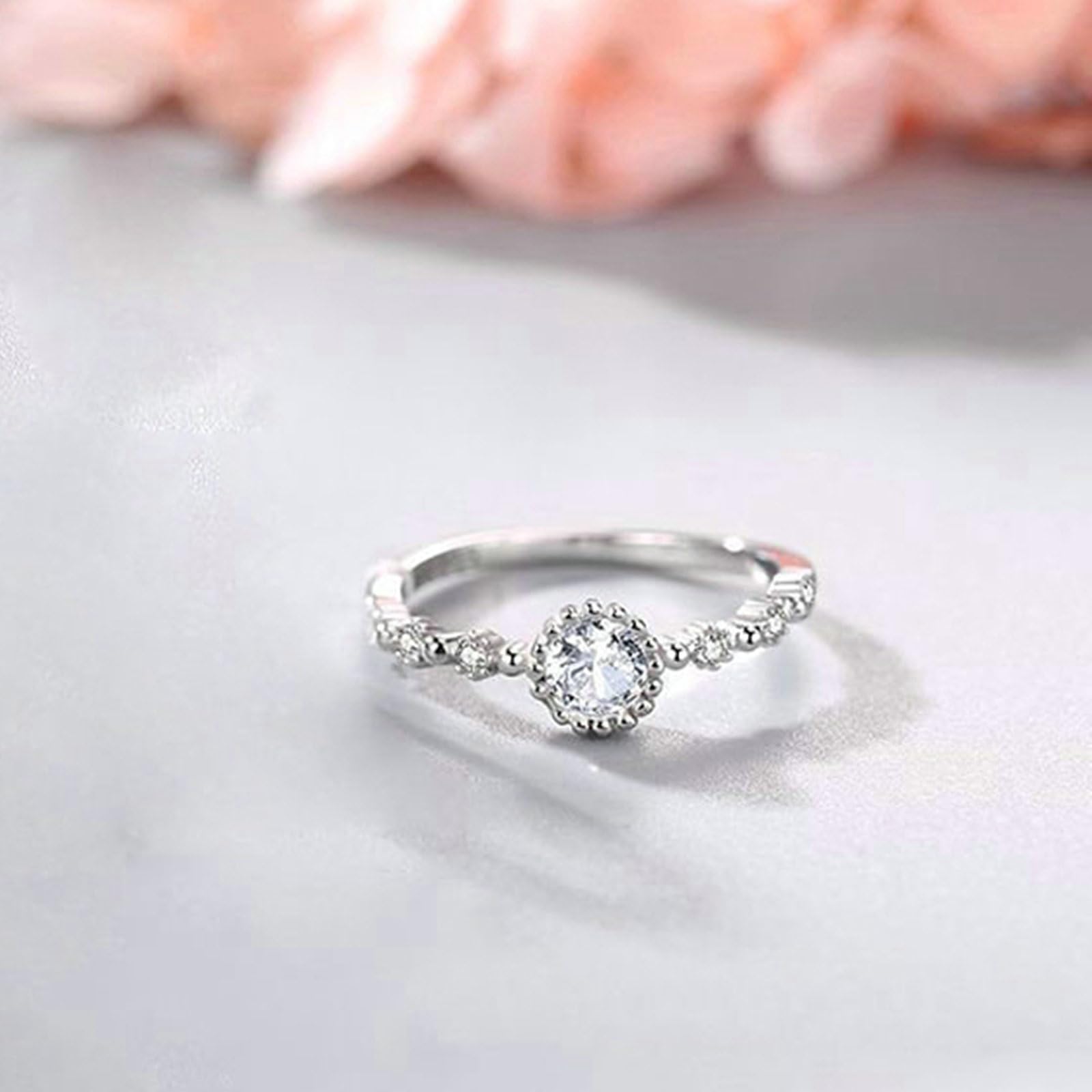 Anillo de mujer de oro blanco de oro auténtico, anillos de compromiso solitario con moissanite de 0,5 ct