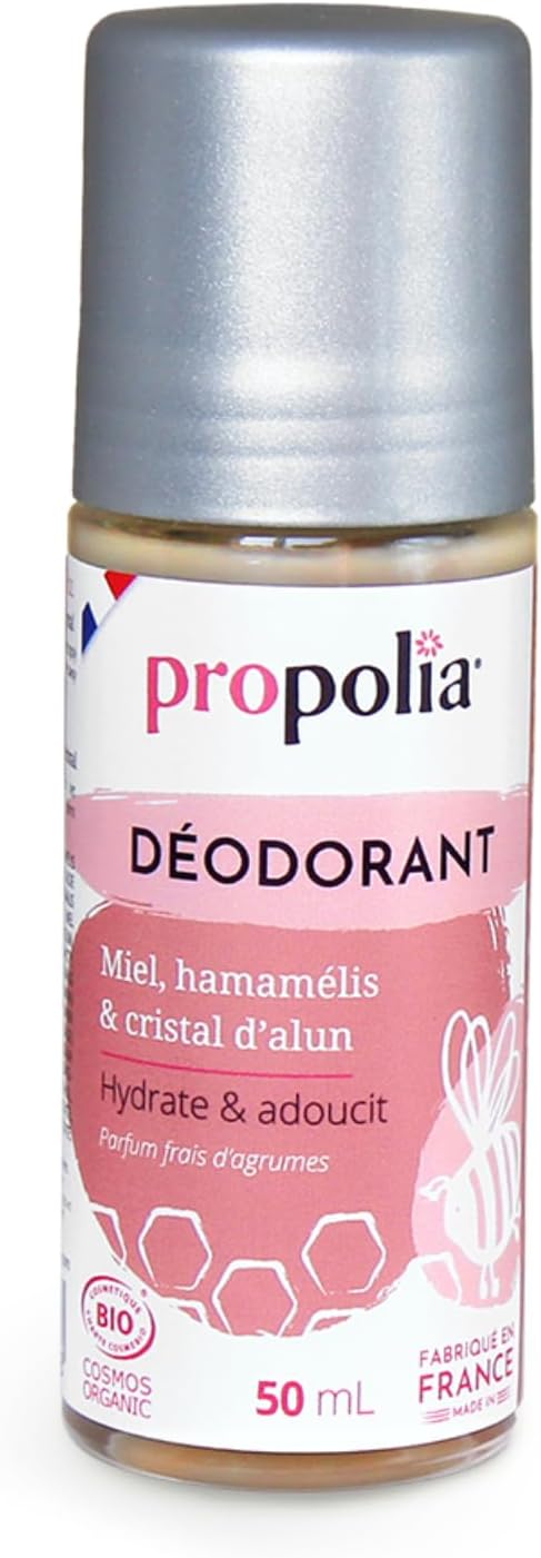 PROPOLIA - Bio - Witch Hazel Deodorant/Honey/Alum Crystal - Hydrates and Softens - Made in France - Roll-On 50 ml