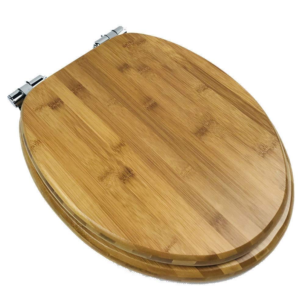 MOBYGKFY Solid Toilet Seat with Brushed Nickel Adjustable Hinge Quick Release Top Fixed Cover