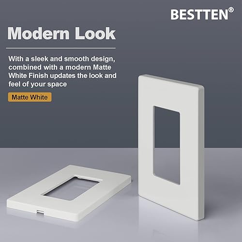 Miniatura 7 de BESTTEN USWP4 - Placa de pared sin tornillos para decoración blanca mate, placa decorativa de interruptor de 1 banda, cubierta de salida de