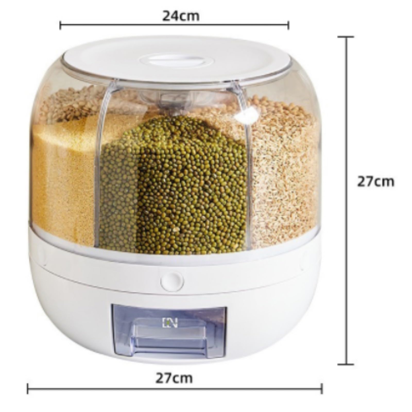 Dispenser Cereali da Colazione Distributore Girevole per Riso E Fagioli Distributore per Cereali Distributore per Contenitori di Stoccaggio Cereali A 6 Griglie Contenitore Cereali(27cm)