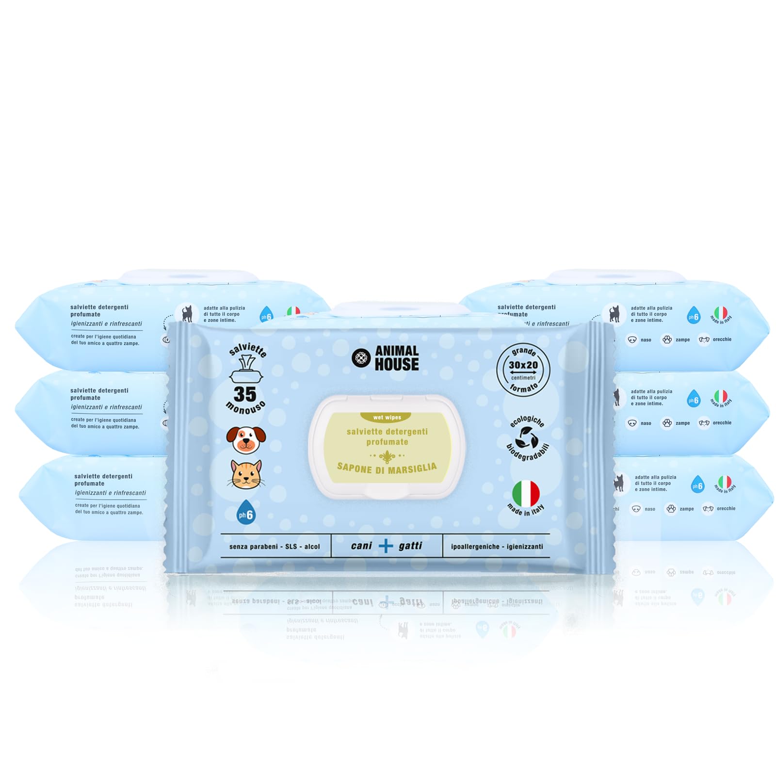 Animal House Salviette Profumate 350 PZ: Salviette Umidificate Ipoallergeniche e Biodegradabili per la Pulizia Quotidiana di Cani e Gatti (350, Sapone di Marsiglia)