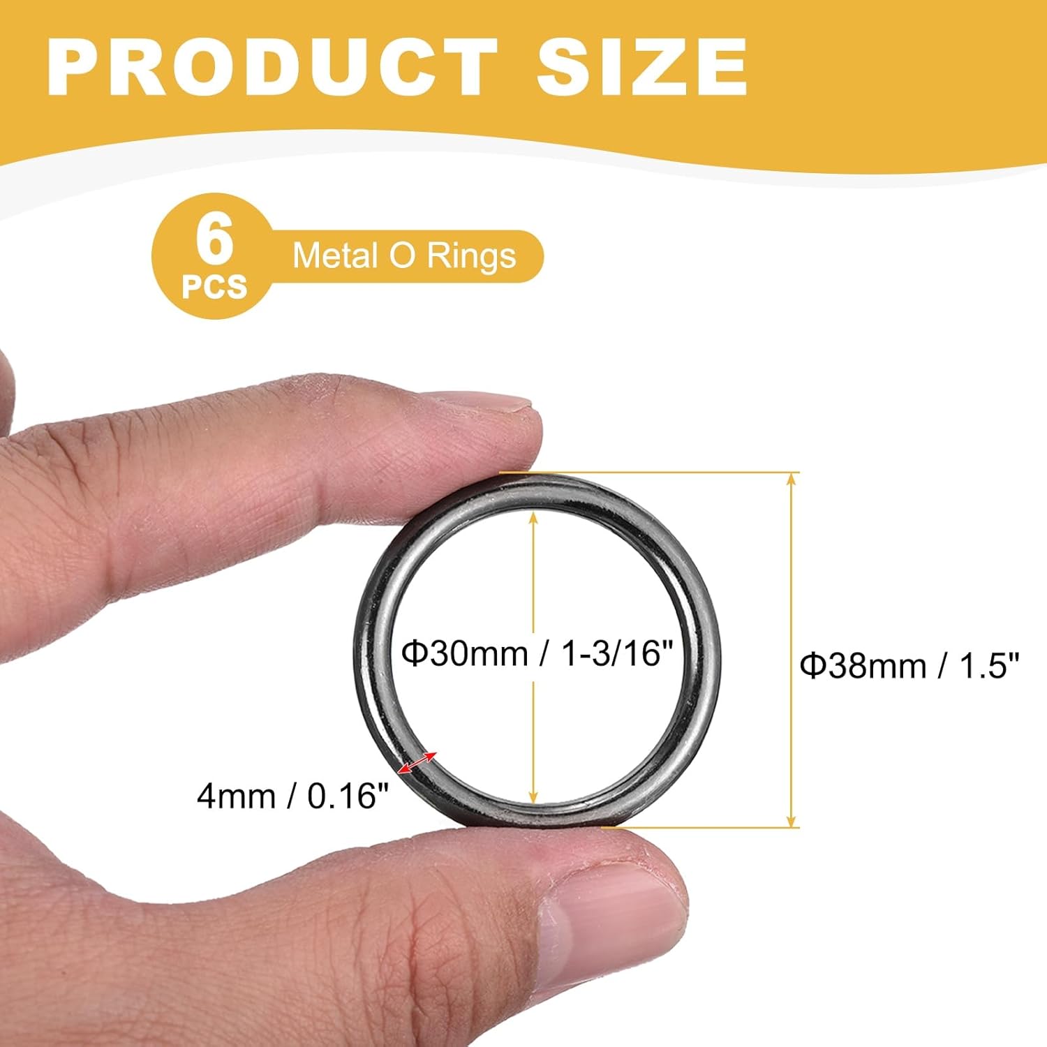 PATIKIL 6 Pcs Metal O Rings, 1-3/16" ID 0.16" Thick Seamless Welded Multi-Purpose Round Ring Hardware for Belts Bags Dog Collar Macrame Hanging, Light Black