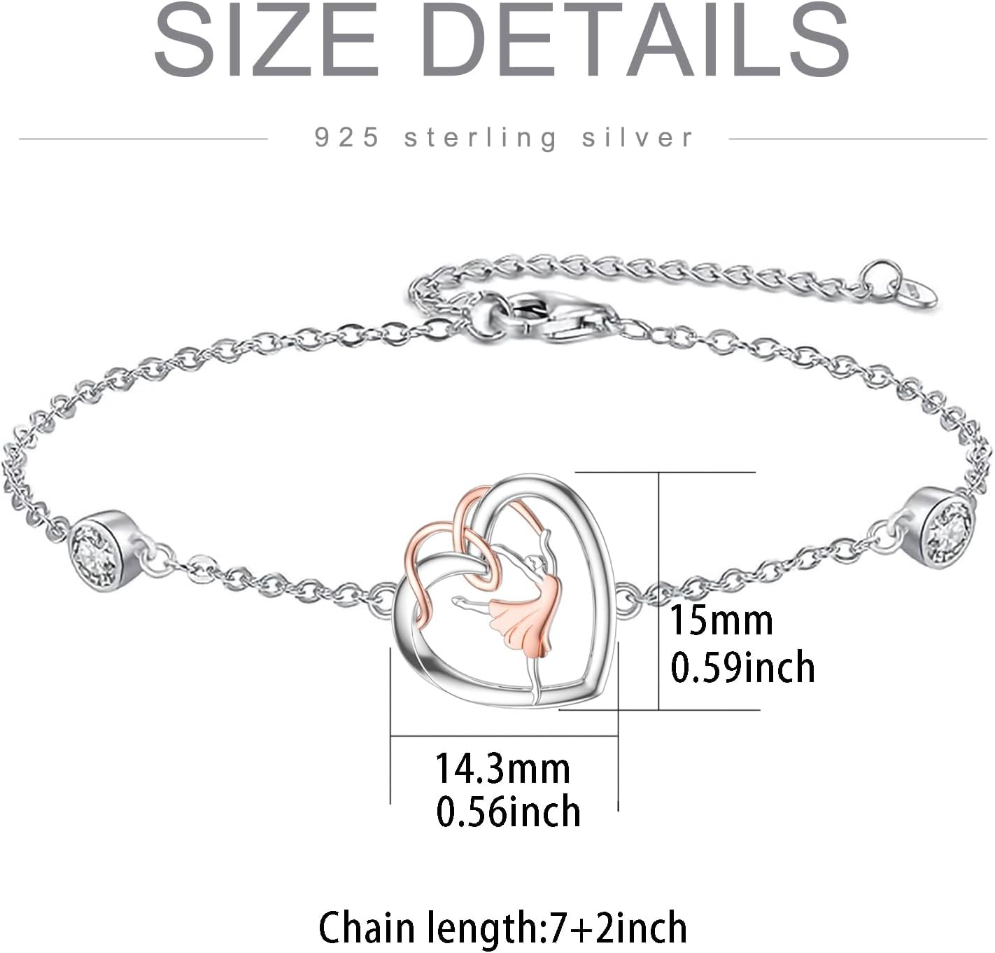 Cross/Ballet Dancer Bracelet 925 Sterling Silver Good Luck Four Leaf Clover Christian/Gymnastics Ballet Bracelet Jewelry Gifts for Women