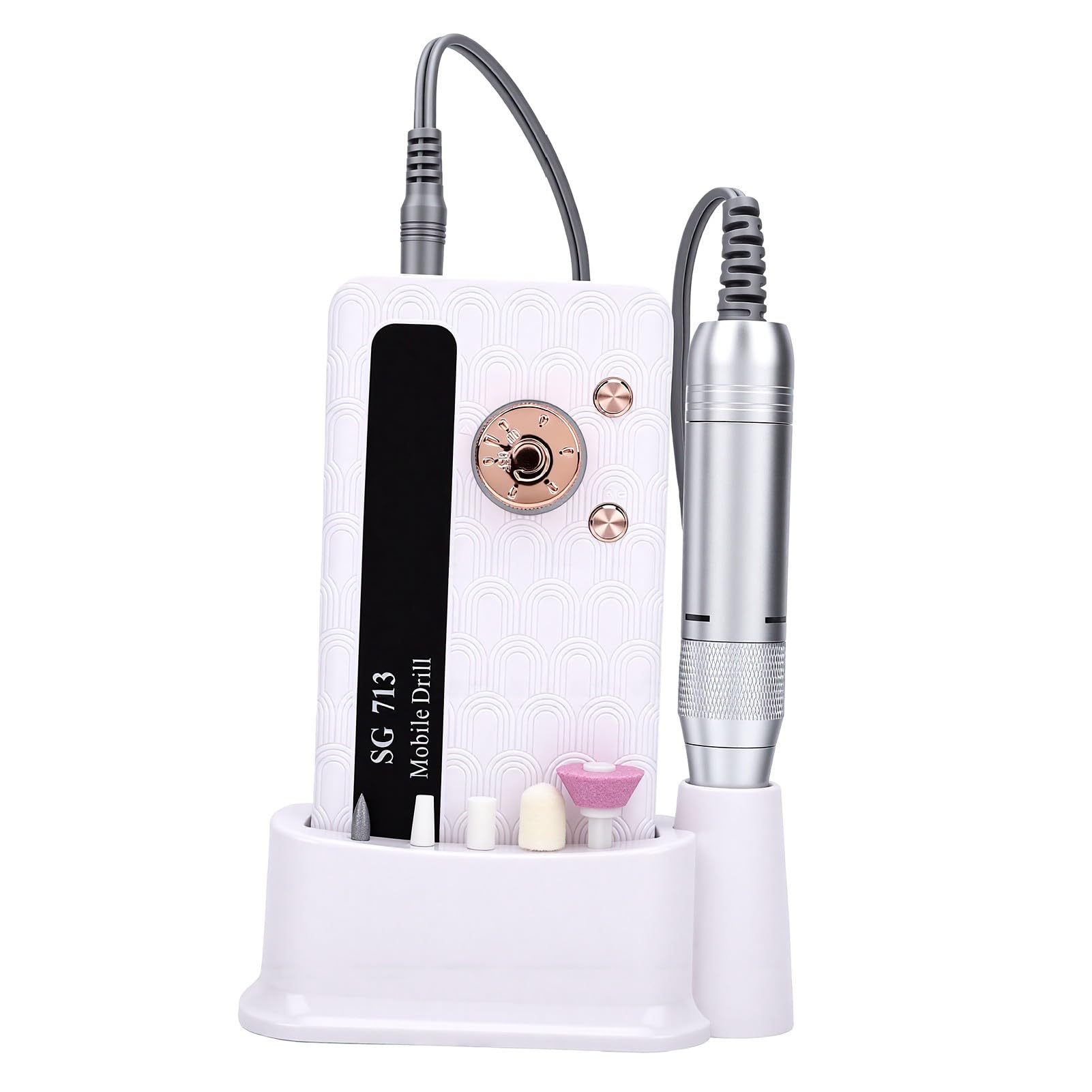Generic Lima per Unghie Wireless con velocità Regolabile e Kit Completo di Accessori per Uso Domestico e in Viaggio Design Leggero (DMJTZ-SG713-Bianco)