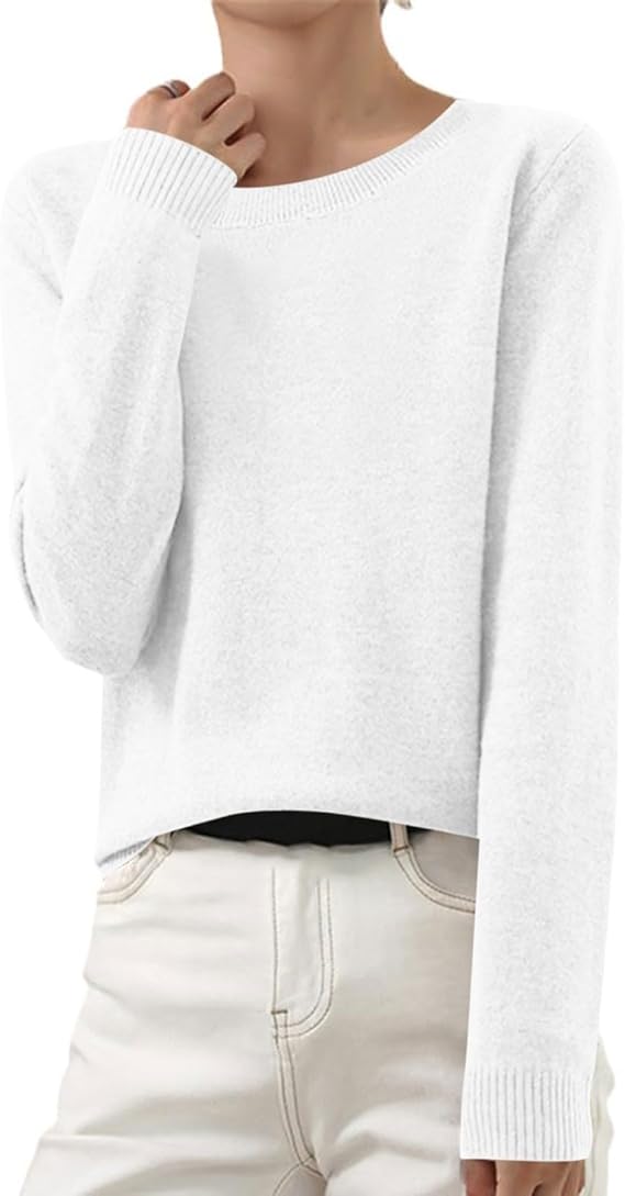 OIOLOYJM Fall Cashmere Sweaters for Women 2025 Crewneck Long Sleeve Tops Knitted Pullovers Lightweight Merino Wool Sweater