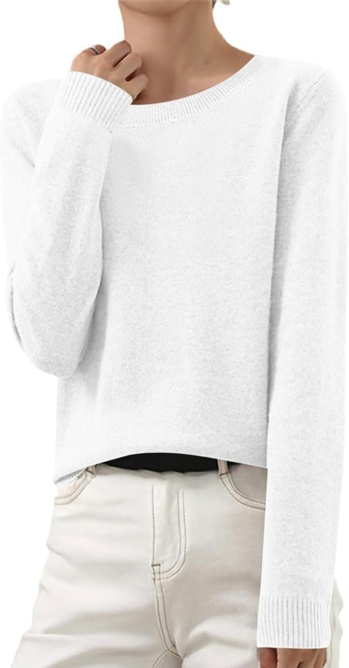 OIOLOYJM Fall Cashmere Sweaters for Women 2025 Crewneck Long Sleeve Tops Knitted Pullovers Lightweight Merino Wool Sweater