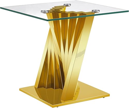 Miniatura 23 de Mesa auxiliar moderna de cristal de 20 pulgadas con marco de metal, mesa de noche, mesa esquinera para sala de estar, oficina en casa, dormitorio