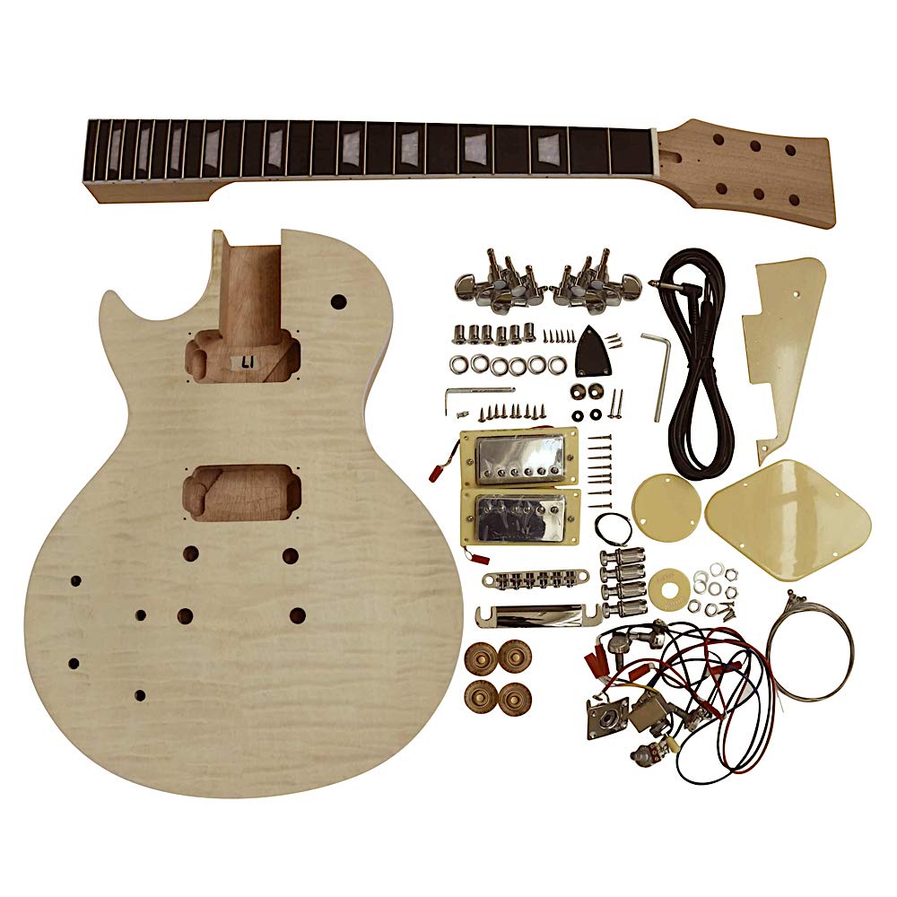 Coban Guitars Electric Guitar DIY Kit Left Handed LP7L Flamed Maple Chrome Hardware Black Fittings