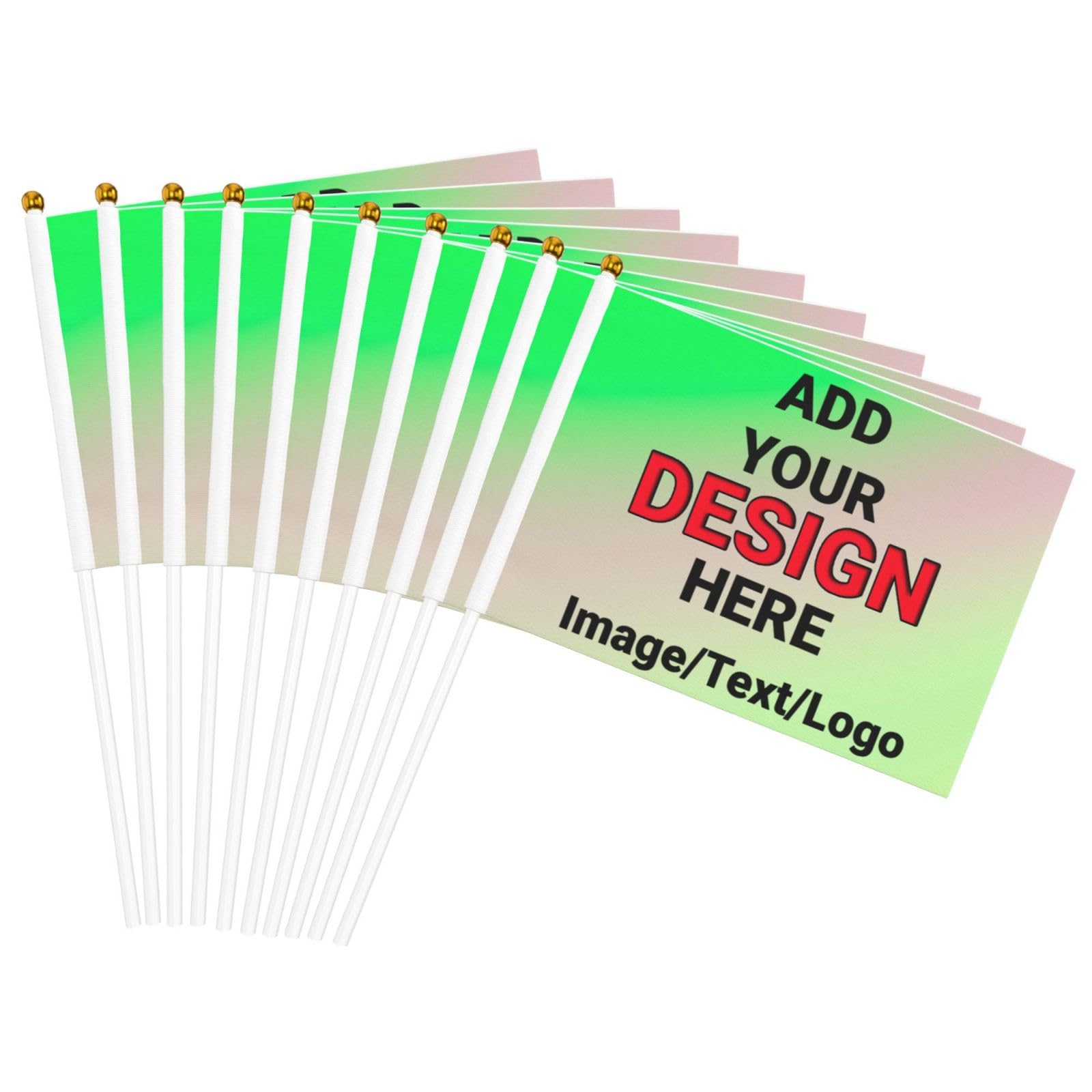 Custom Handheld Flags with Plastic Pole,Personlized Hand Flag with Pictures,Logo,Text,Customized Mini Handheld Flags (Handheld Flag 10pcs)