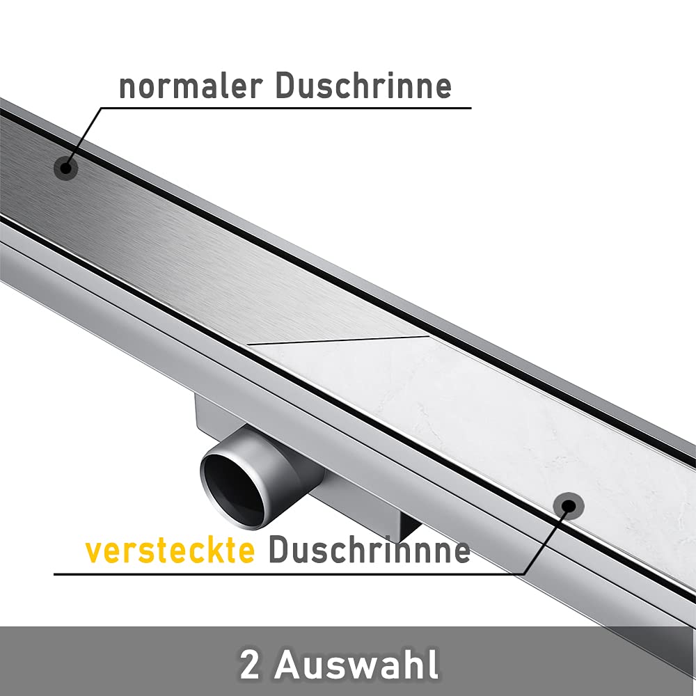 SONNI Dwustronny odpływ prysznicowy 50 cm, odpływ podłogowy, płaski z blokadą zapachów i sitkiem do włosów, odpływ krawędziowy, rynna odpływowa 2 w 1, ze stali nierdzewnej, kompletny zestaw z mocowaniem do podłoża