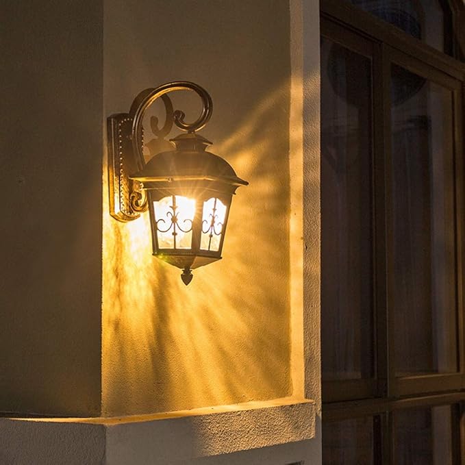 GEBBEM Garden American Country wandmontage-veranda-lamp, buitenverlichting met glas, traditionele wandlamp, weerbestendige buitenverlichting, verlichting voor terras, tuin, villa, decoratieve lamp photo 3