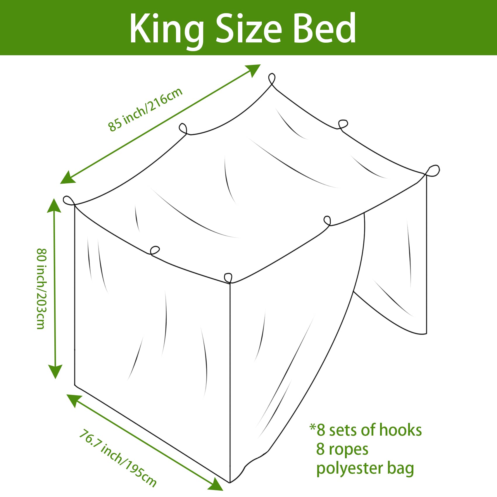 Aventik EDSRDLUZ 400 Fine Meshes Luxury Mosquito Large Square Net for Single to King-Sized Beds, 2 Side Openings & 8 Hanging Loops Decorative Rectangular Shape for Home & Travel