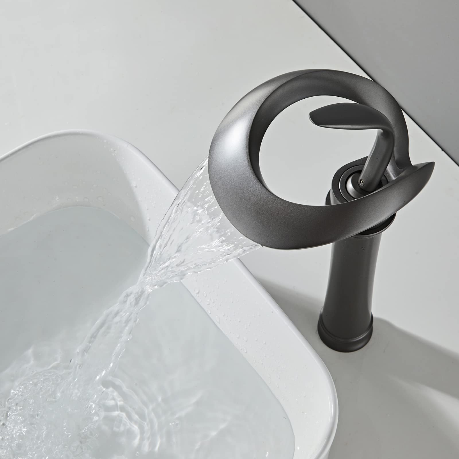 SOHNVWTGD Waterfall Bathroom Counter Top Taps Bath Basin Mixer Tap Mono Brass Faucet,Grey,Tall