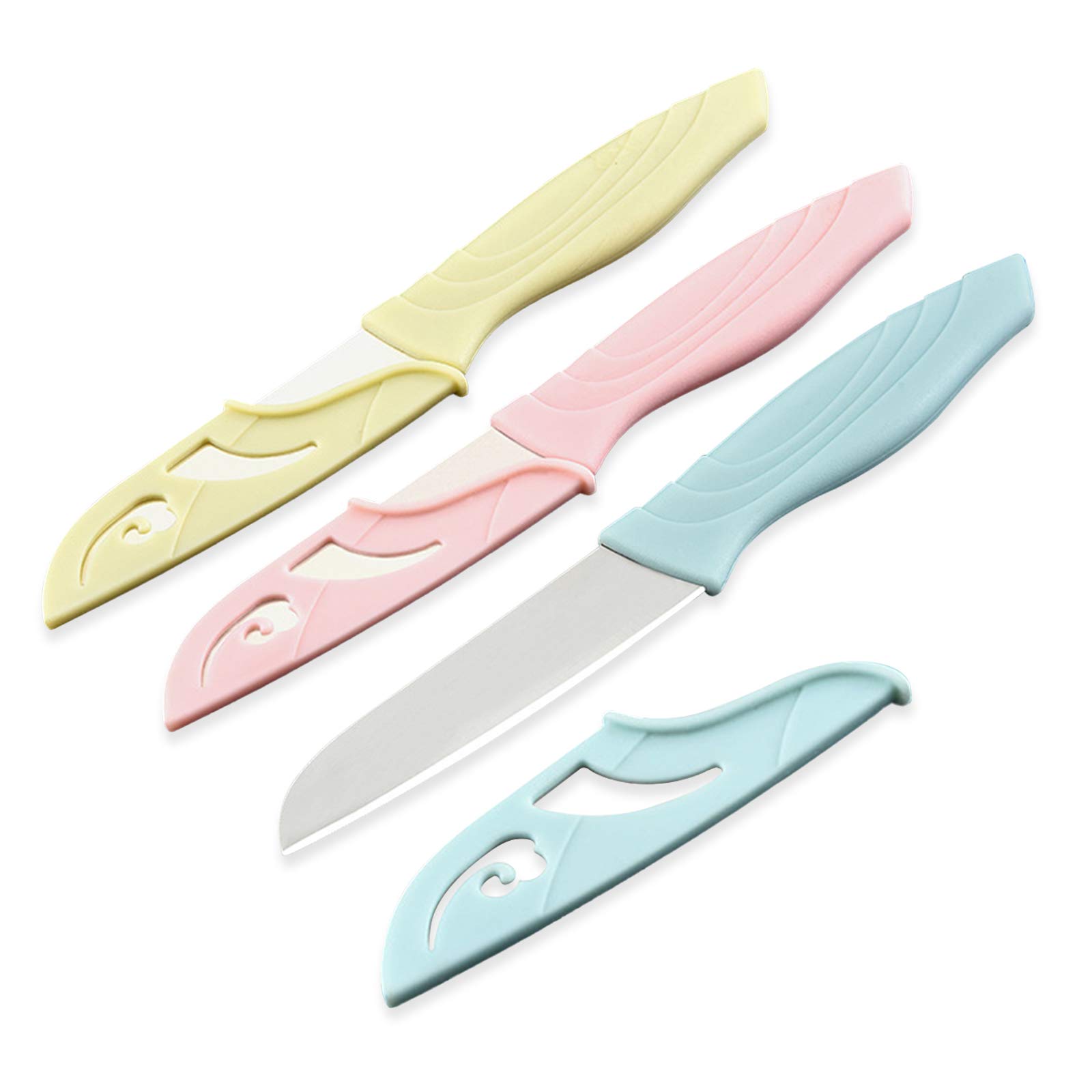 Fruit Knife, 3 New Sharp and Durable Small Kitchen Knife, Comfortable Non-Slip Handle, with Breathable Protective Cover, Suitable for Most Types of Vegetables and Fruits (Pink, Blue, Yellow)
