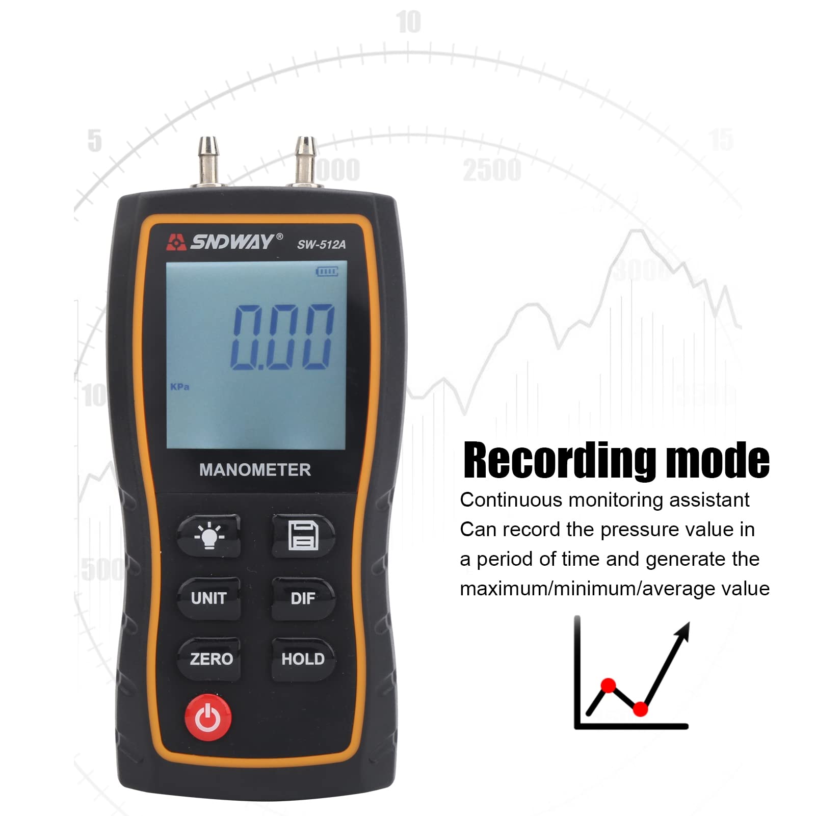 VBESTLIFE Manometro Digitale, Misuratore di Pressione Dell'aria HVAC Portatile SW‑512A, Misuratore di Pressione Dell'aria Professionale, Misuratore di Pressione Differenziale, Monitor del Manometro