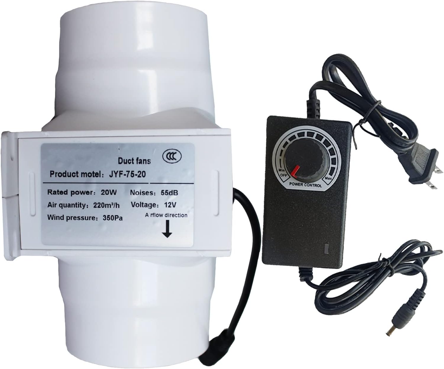 Fan Duct Inline Speed Controller Interface 3 Inch Blower Ventilation Air Circulation 130 CFM In-Line Booster 20W and 12V for Attic Kitchen and Kitchen ( Colour: Adjustable Speed