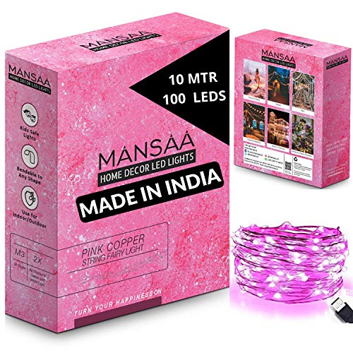 Image of MANSAA M6 USB LED String Light | 10 Meter 100 LEDs | Pink Color | USB Operated | Home Decor LED Light