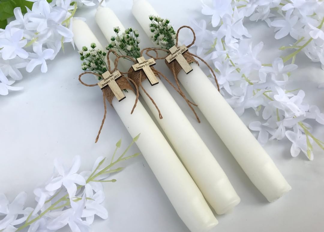Vela de Bautizo y Primera Comunión, Juego de 3 Velas, Vela de Bautizo Personalizada, Vela de Ceremonia de Comunión, Lámparas Griegas