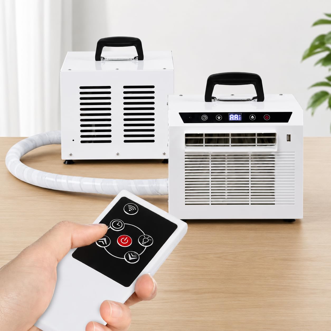 Mini klimatyzator split 130 m³/h przepływ powietrza, timer 12h, rura łącząca 2 m i odłączany filtr do namiotów, kamperów, domów i biur