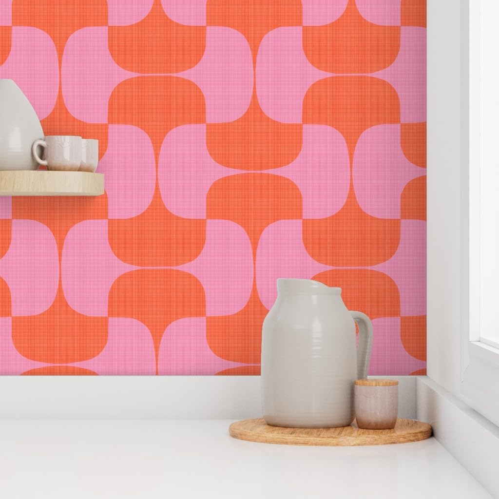 Peel & Stick Wallpaper 3ft x 2ft - Midcentury Mod Rose Pink Coral Orange Magenta Lavender Minimal Red Custom Removable Wallpaper by Spoonflower
