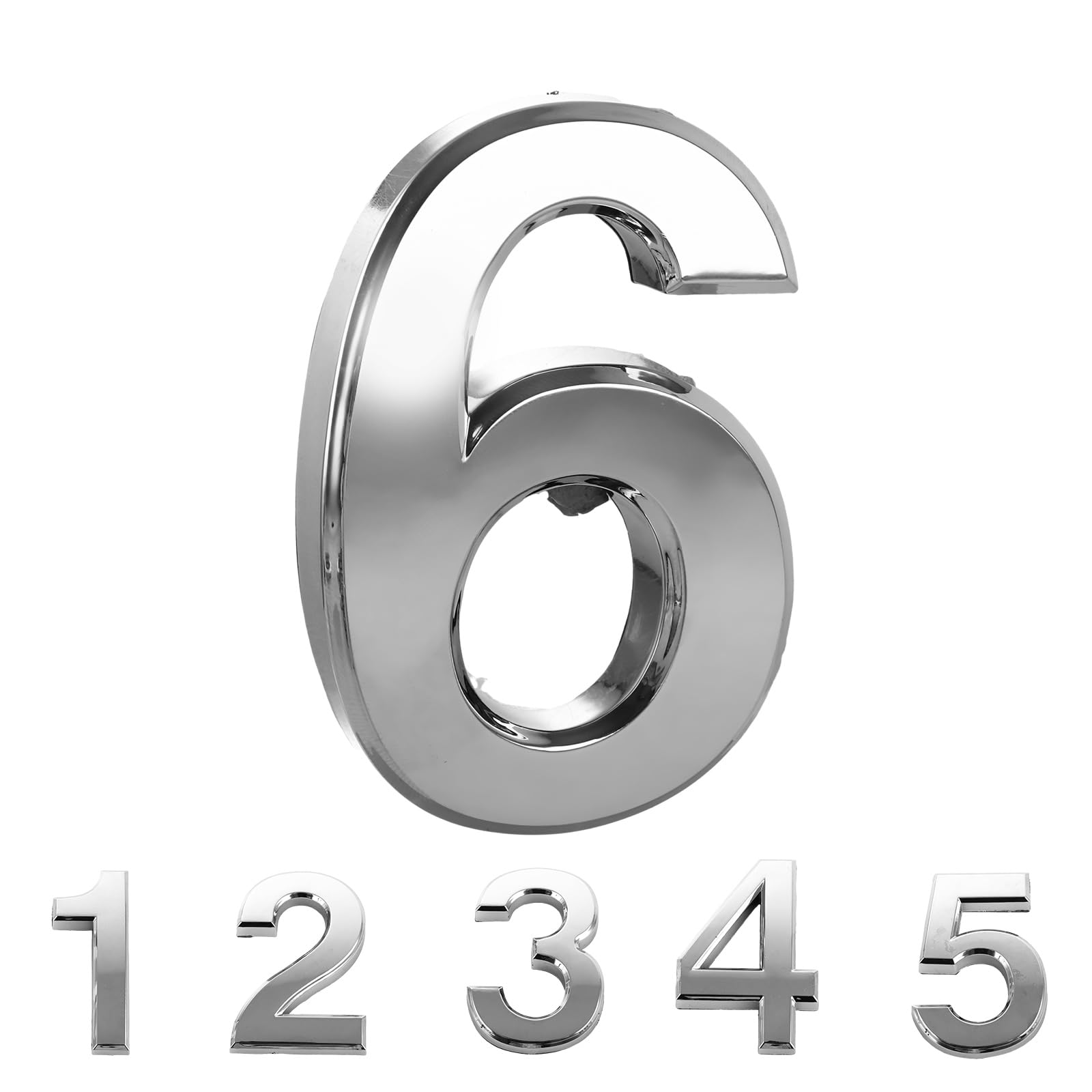 ASelected 3 Inch Door Number Stickers, Silver 3D House Numbers 1-6, Aluminium Self Adhesive Numbers Waterproof House Number Stick On for House Mailbox Apartment Hotel Courtyard Cafe