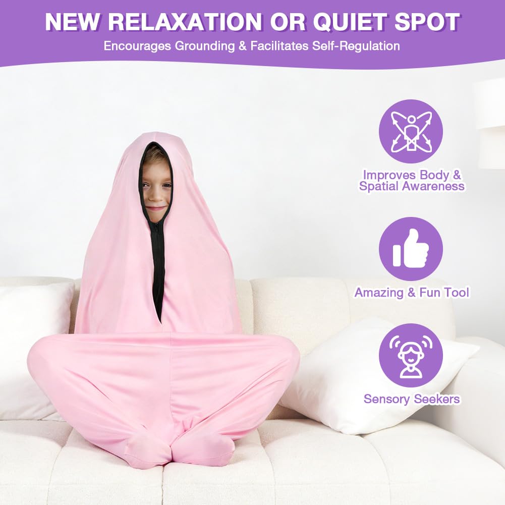 Calzino per Tutto Il Corpo, 116x69cm Full-Body Wrap Elastic Body Sox, Calze Elastiche Sensoriali per Alleviare Lo Stress per I Bambini con Autismo e Ansia, Rosa, M