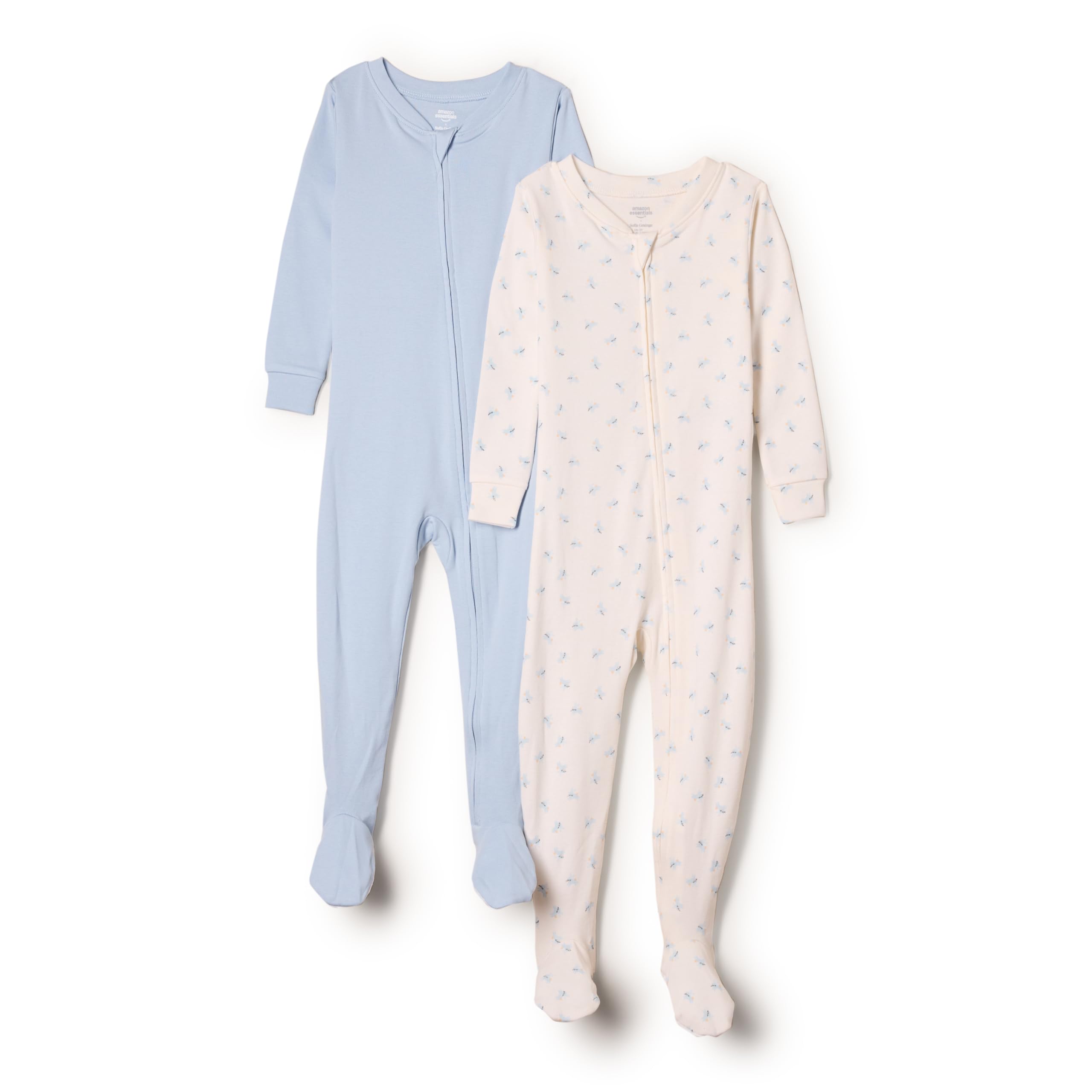Amazon Essentials Unisex_baby Tight Fit Cotton Footed Pajama (2 Pack), Little Bunnies/Pale Blue, 4T