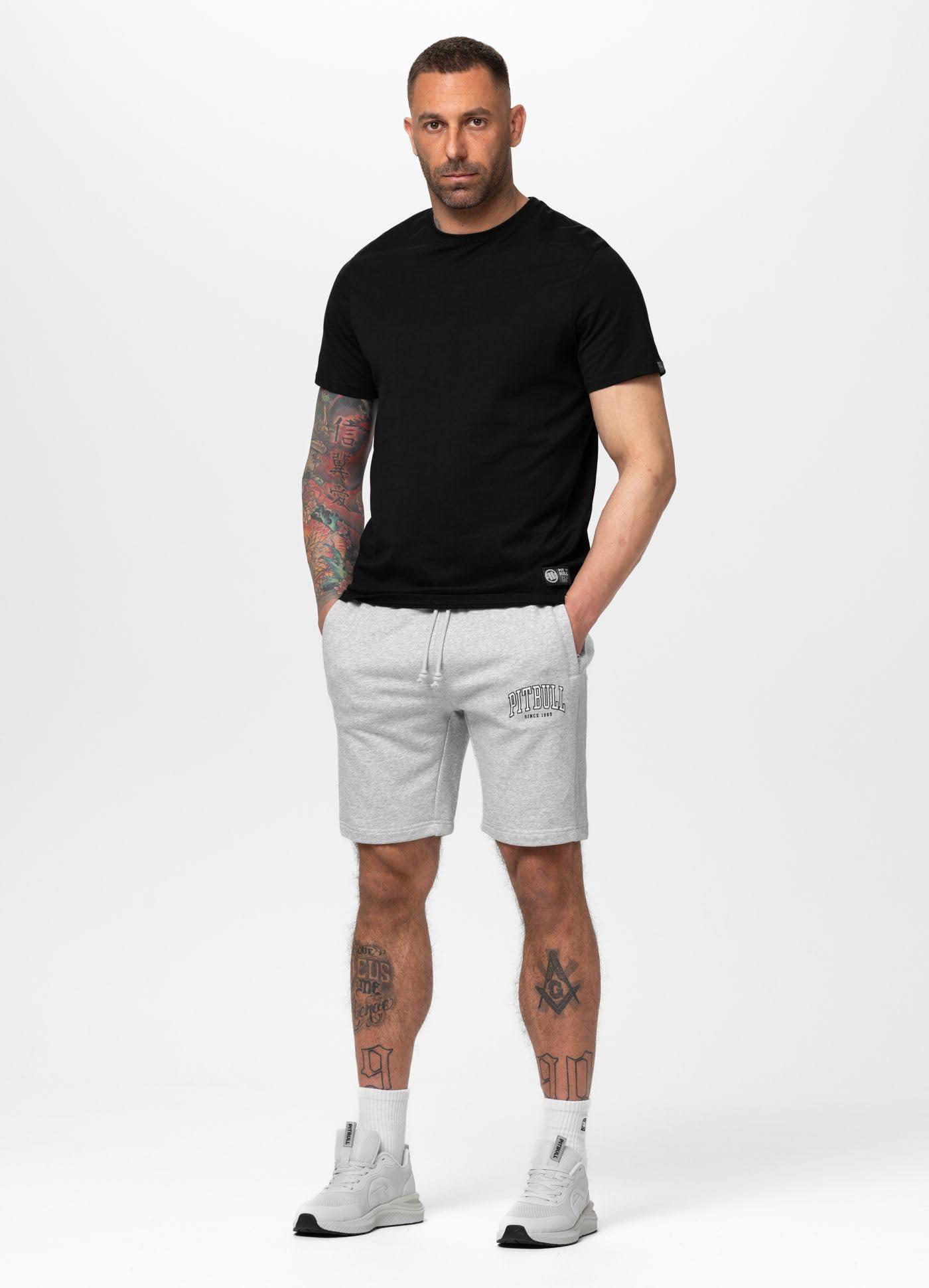 PITBULL - Pantalones Cortos Hombre Badger, Pantalones Cortos de Deporte de Algodón, Shorts Bolsillos con Cremallera, Shorts de Jogging, Pantalon Deportivos Regular Fit