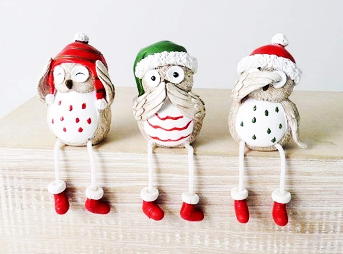 Set of 3 Christmas Shelf Sitting Bird Ornaments