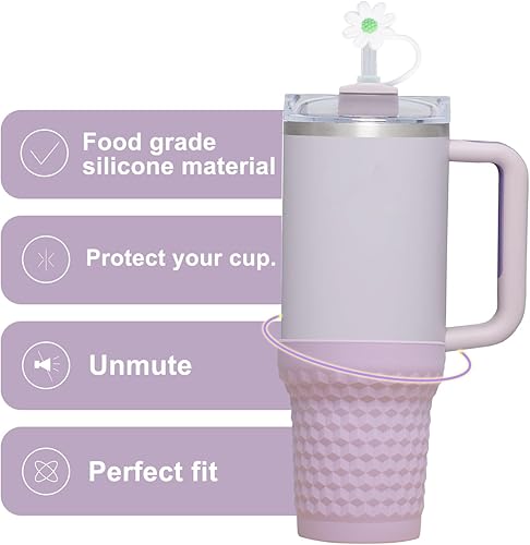 Miniatura 4 de Bota de silicona para vaso Stanley de 40 onzas, patrón de diamante 3D, accesorios de vaso simplemente modernos rosados, protector inferior de taza