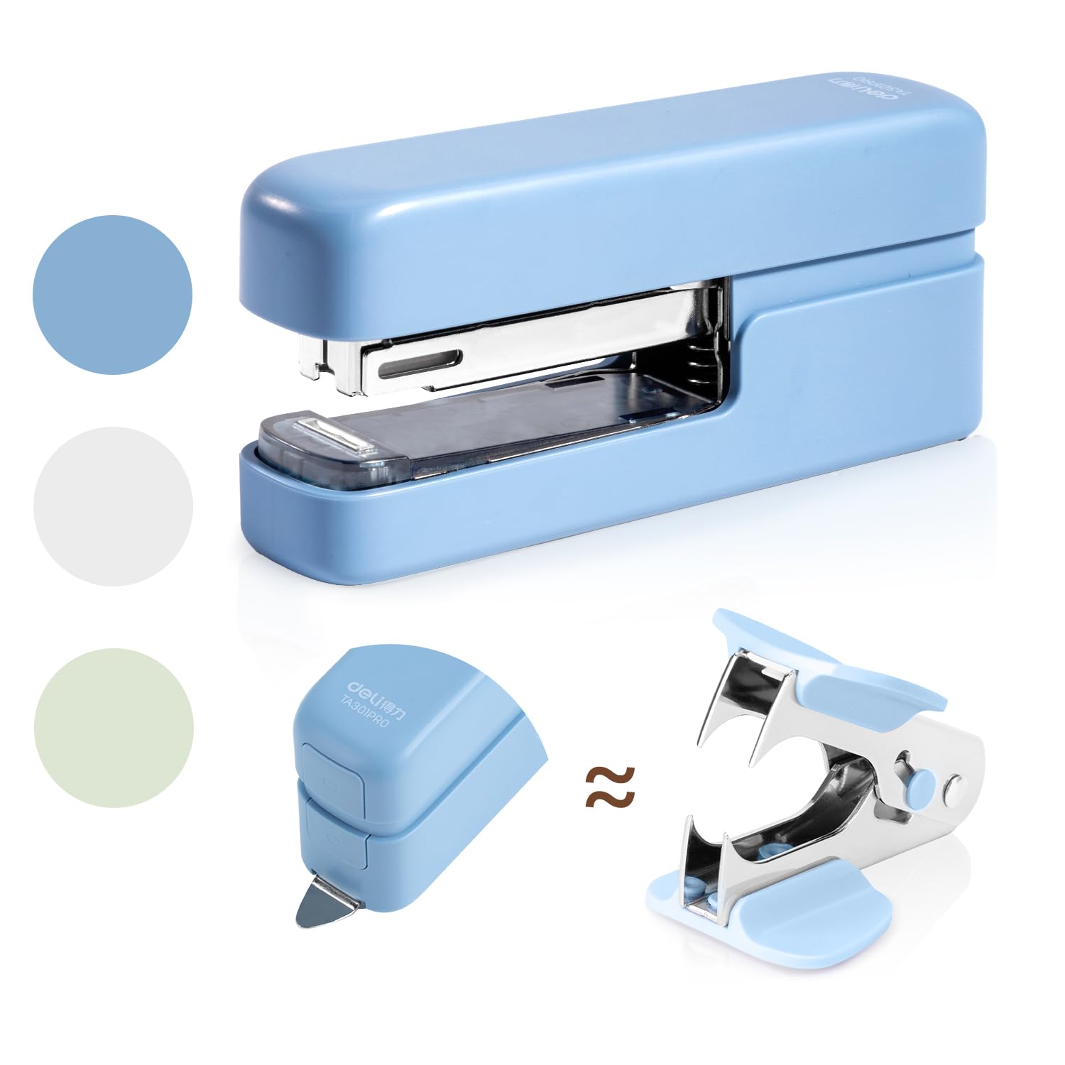 deli Stapler, Desktop Staplers with Integrated Staple Remover, 45 Sheet Capacity Office Stapler, Blue
