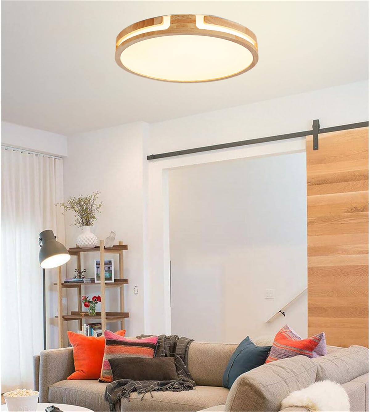 Plafonnier Bois,Dimmable 3000K-6000K 24W Luminaire Plafonnier Bois,Pour Chambre,Salon,Cuisine,Salle à Manger,Couloir,Maison,Bureau, D'Enfant Ø40cm