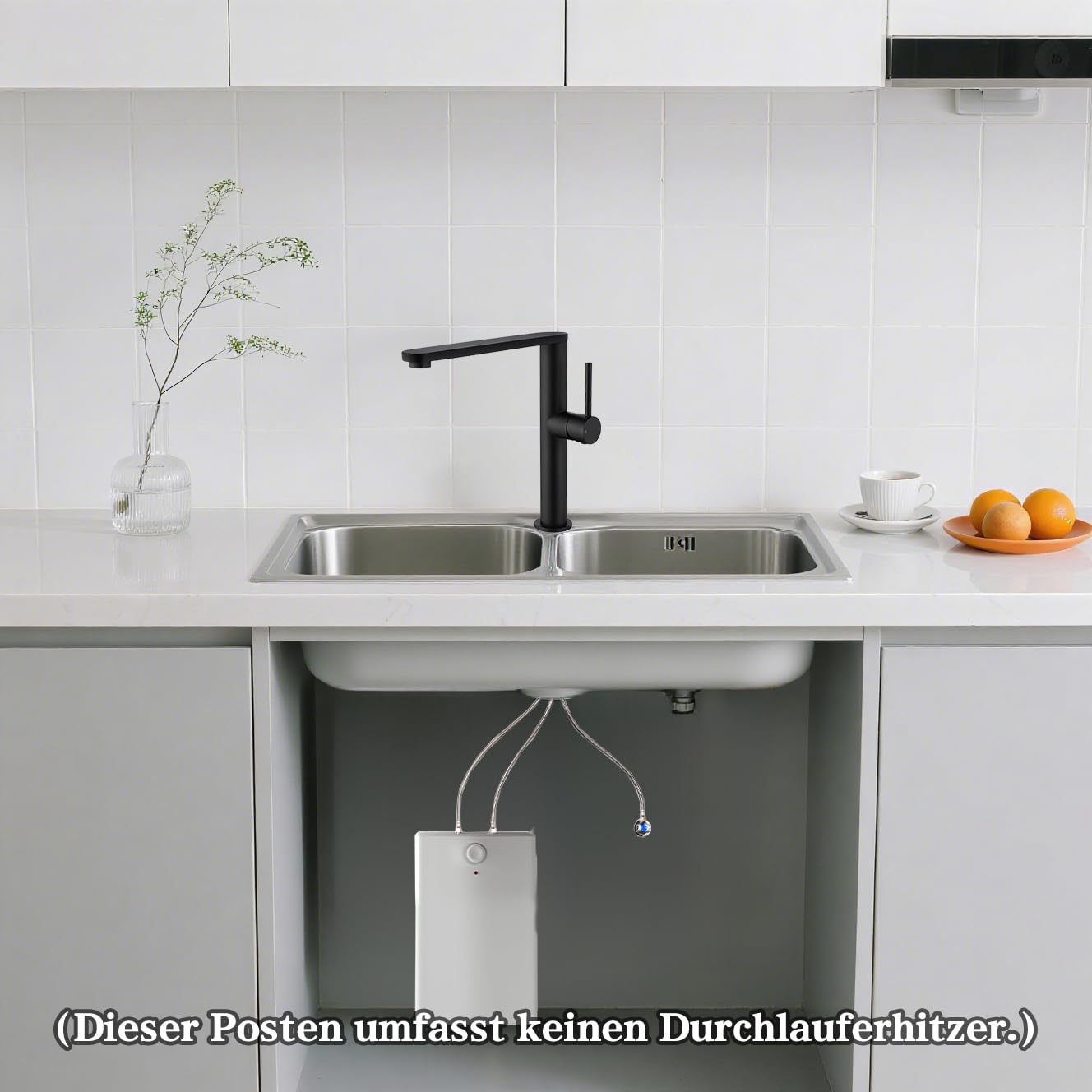 Tohlar Niederdruck Armatur Küche Schwarz, Einhebel Wasserhahn für Boiler | Niederdruck Küchenarmatur mit 3 Anschlüsse, 360 ° Drehbare Spültischarmatur, Mischbatterie aus Edelstahl