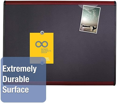 Miniatura 3 de Quartet Prestige Plus - Tablón de anuncios magnético de tela, 3 x 2 pies, marco con acabado de caoba, una pizarra por pedido (MB543M)