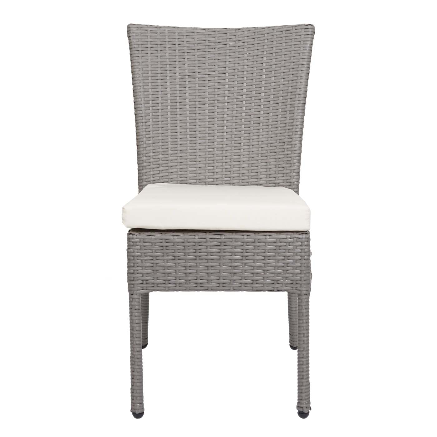 Mendler 2er-Set Poly-Rattan Stuhl HWC-G19, Balkonstuhl Gartenstuhl, stapelbar - grau, Kissen Creme