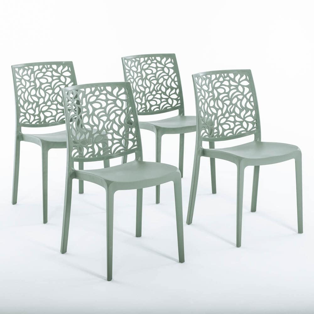 Sillas de resina moderna apilables de polipropileno con fibra de vidrio, para interior, cocina o comedor, exterior y jardín, sillas de restaurante y contract - Anna (4 Sillas, Verde salvia)