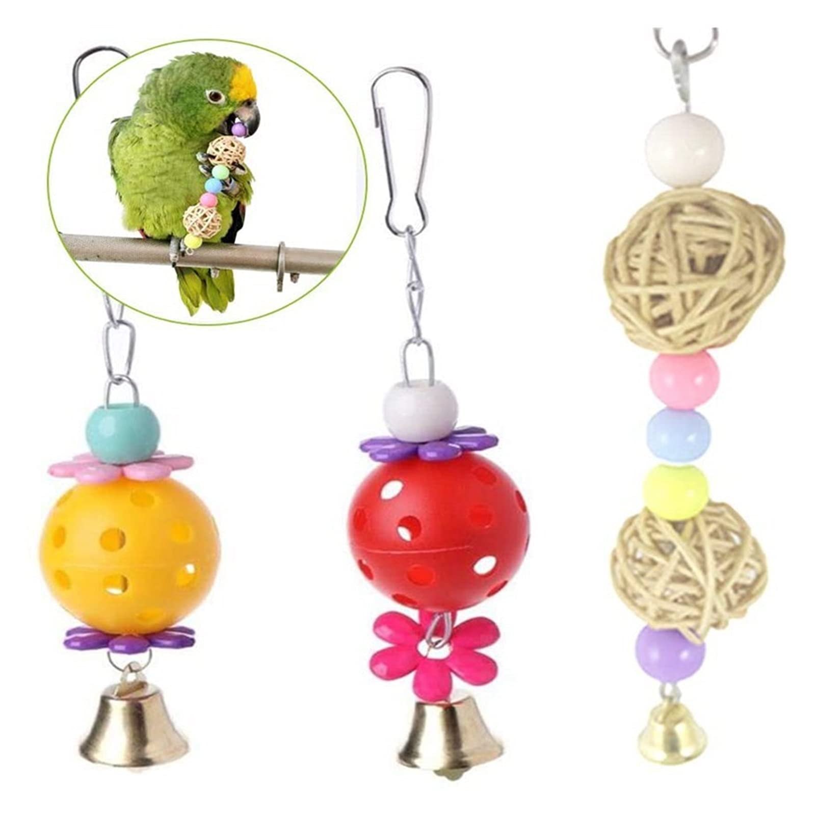 Vogelspielzeug 13 stücke Vogel Käfig Spielzeug Papageien Zuverlässig & Kaubare - Swing Hängende Kaukau Bissbrücke Holz Perlen Ball Bell Toys Zufällige Farbe